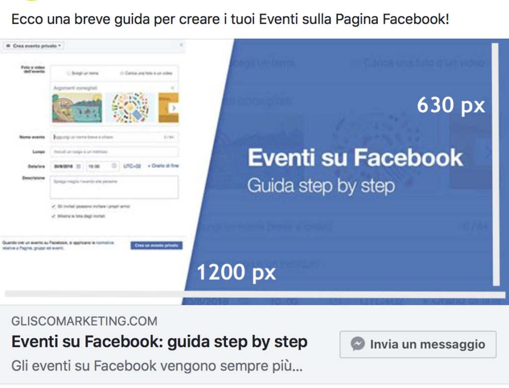 dimensioni anteprima link facebook